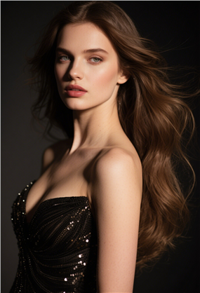 欧美黑色抹胸晚礼服性感美女写真图片